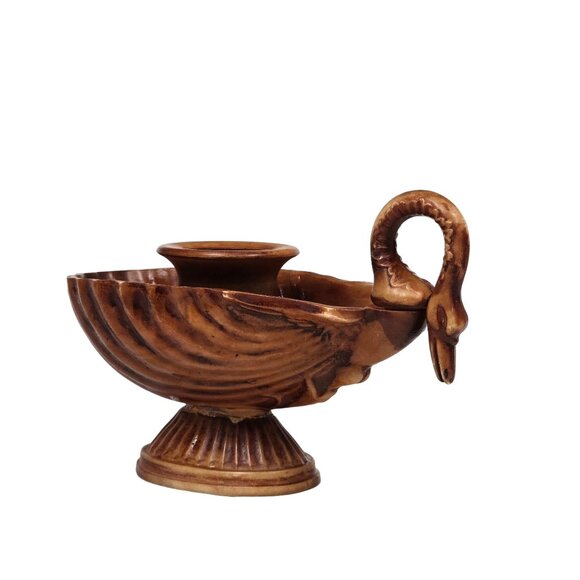 Vintage Wood Tone Swan Hard Plastic Votive Candle Holder 6x3 Made in Italy - Picture 2 of 11